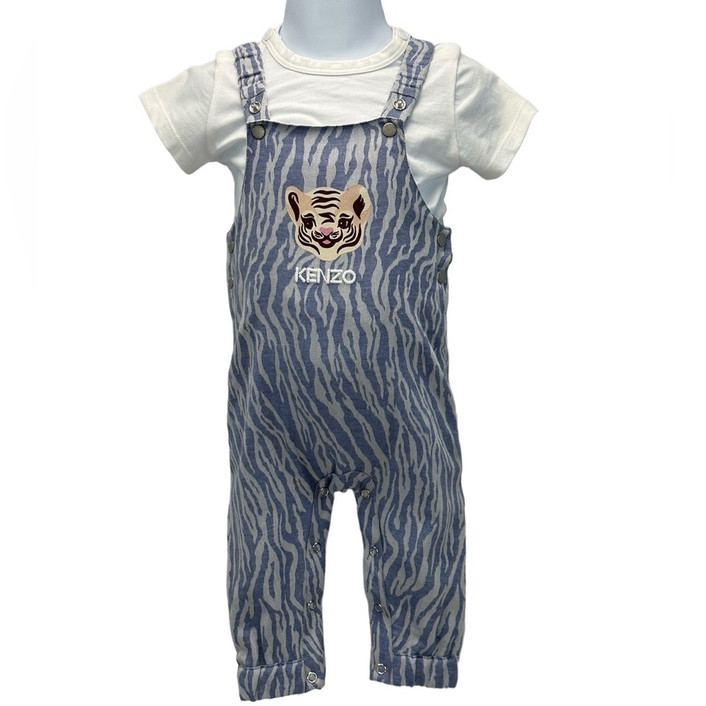 Kenzo Kids Tiger Print Jumpsuit & T-Shirt 2-piece Set - Blue White - 9mo